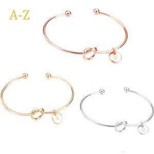 26 Brev Rose Guld Silver Guldfärg Knot Hjärta Armband Bangle Girl Fashion Smycken Zinc Alloy Round Pendant Chain Link Armband GB1570