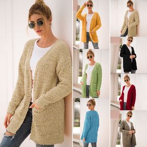 Design sweater long - the new seven-color long-sleeved cardigan pocket sweater outerwear for women in 2019