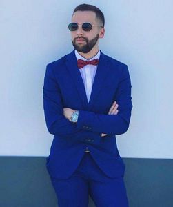 Yakışıklı Royal Blue Erkekler Wedding Tuxdos Notch Yaka Damat smokin Mükemmel Erkekler Ceket Blazer 2 Adet Suit (Ceket + Pantolon + Kravat) 2672