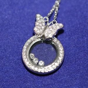 Fashion-Echt 925 Sterling Silber Hochwertige Kristall CZ Diamanten ANHÄNGER Halskette für Frauen Moving Round mit Schmetterling klassische ANHÄNGER