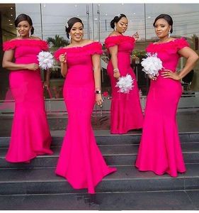 Fuchsia Off the Shoulder Bridesmaid Dresses Mermaid Ruffles Sheath African Plus Size Maid of Honor Gown Country Wedding Guest Wear