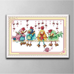 The chicken knitting a sweater home decor paintings ,Handmade Cross Stitch Craft Tools Embroidery Needlework sets counted print on canvas DMC 14CT /11CT