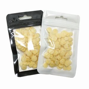 200PCS 7.5x12cm Vit svart plastförpackningspåse med hänghål elektroniska produkter Snack Tea Storage Zipper Pouch Grocery Pack Bag