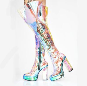 Fashion Night Club Transparent Oberschenkelstiefel für Frauen Neue Ankunft sexy Frauen Designerstiefel plus Größe 34-46 Frauen Kniestiefel