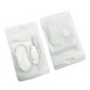 Back Matte White Front Clear Plastic Bags Resealable Zipper Lock Package Bag Electronic Jewelry Earring Storage Pouches Hang Hole 9 Sizes