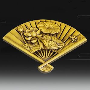 Antik eski antika el sanatları fabrika doğrudan toptan ince pirinç pirinç fanı şekilli lotus mürekkep kartuşu dekorasyon