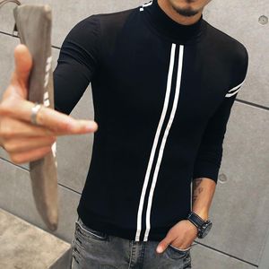 Cotton Men 'S T Shirts Fashion Leisure Turtleneck Fitness Autumn Winter Under Shirt Slim Tight Stripe T Shirt Men Trend