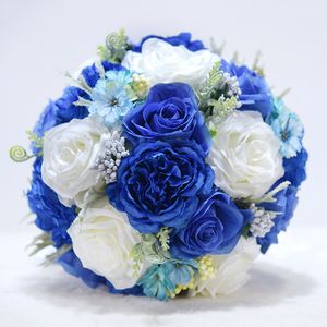 blue wedding flowers elegant Bridal Bridesmaid holding wedding bouquet artificial flower rose with crystal bridal bouquets