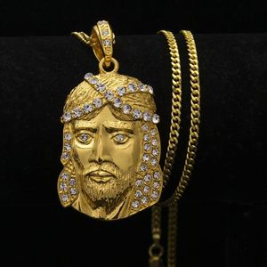 Fashion-Hip Hop Halsband Smycken Iced Out Juses Piece Pendant Halsband 3mm * 24Ink guld kubansk kedja