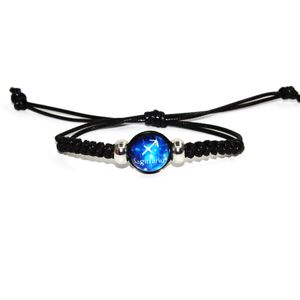 Fashion Hand Made Adjustable Leather Bracelets Black Rope Chain Luminous 12 Constellations Zodiac Signs Beads Bangle Jewelry for Men Women