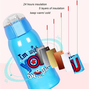 500ml dos desenhos animados térmico de temperatura de garrafa inteligente térmica portátil pressionar o estilo de palha garrafa de água manter frio quente 24 horas para bebê