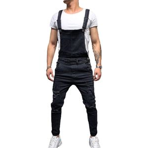 Classic Men Jeans Cargo Pants Long Slim Fit Ripped Denim Distressed Bib Overalls Jumpsuit Jeans Skinny