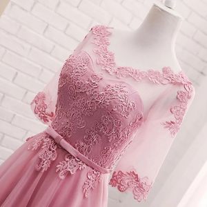 A-Line Half ärmar Lace Elegant aftonklänningar Prom Party Dress Blue Pink Grey White Red Afton Evening Gown 2020 Lång formell klänning249g