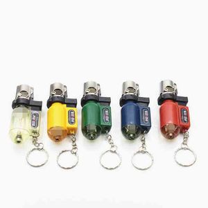 Wholesale keychain torches resale online - Mini Jet Straight Inflatable Lighter with Keychain No Gas Windproof Metal Cigarette Cigar Butane Torch Lighters Smoking Tool