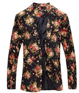 Мужские костюмы Blazers Mens Royal Red Floral Blazer Slim Attifted Party One Surgeed Men One Button Counte Rook Stage Costumes для певцов