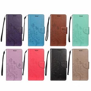 Flower Leather Wallet Cases For Iphone 13 12 11 Pro Max Samsung Galaxy Note 10 S21 A03S Imprint Small Butterfly Luxury Phone ID Card Slot Flip Cover Holder Pouch +Strap