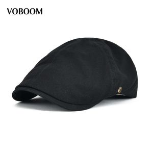 VOBOOM Cotton Ivy Flat Cap Berets Spring Summer Men Women Solid Casual Driver Cooker Retro Male Female Boina 063 Y200110