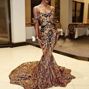 Luxury Design South African Black Girls Prom Dresses 2019 sjöjungfru av axelkvällspartyklänningar skräddarsydda tjejer pagantära klänningar