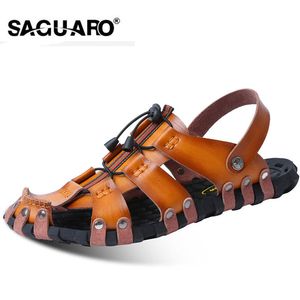 Saguaro 남자 샌들 정품 가죽 패션 검투사 여름 해변 슬리퍼 슬립 플립 플롭 남자 신발 Zapatos Sandalias Hombre