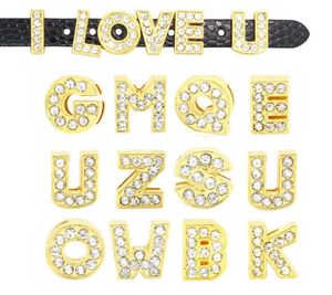 Pulseiras de couro Slide letras a-z Rhinestone completo DIY encantos de ouro para cabelos de couro cinto pulseira acessórios de jóias por atacado