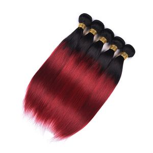 1b Büyük Kırmızı Saç Paketi Renkli İpeksi Düz Dalga Brezilyalı Virgin Gerçek İnsan Saç Paketler ile Kapatma