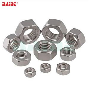 DIN934 M1.2-M20 304 Stainless Steel Hex Nuts, A2-70 Metric Thread Hexagon Nuts, 5000pcs/lot