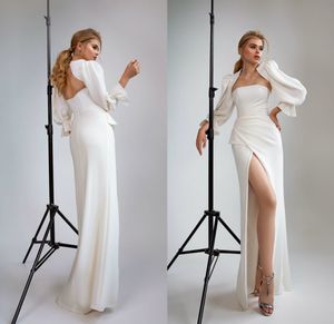 New Eva Lendel Mermaid Dresses With Jacket Sexy Strapless Poet Long Sleeve Bridal Gowns High Split Wedding Dress vestidos de novia