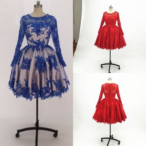 Süßes kurzes Ballkleid-Mini-Abschlussballkleid mit langen Ärmeln, Illusion-Spitze-Applikation, gerüschter Tüll, Heimkehr-Cocktailpartykleid, formell für Junioren