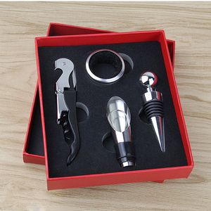4 Piece Set Stainless Steel Wine Bottle Opener Sets Hippocampus Knife Stopper Pourer Accessories Home Supplies Bar Counter Tools BH1810 CY