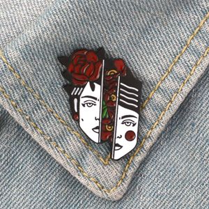 Dividida mulher cabeça esmalte pino flores distintivo broche saco roupas lapela pin legal punk jóias presente para amigos