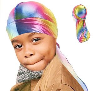 Children's Sparkly Colorful Durags Silky Wave Bandanas Headwear Caps Hair Accessories 6 colors family hat Long Silk Scale Laser Breathable