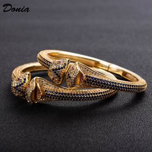 Donia Jewelry Designer-Armband, Doppelkopf-Schlangen-Kupfer-Armband mit Zirkonia-Schmuck, verstellbare Öffnung, Luxus-Armband