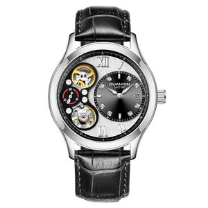 Guanqin Nowy Mechaniczny Top Marka Luksusowy Zegarek Zegar Mężczyźni Automatyczny Wodoodporny Złoty Światowy Keleton Podwójny Ruch Erkek Kola Saati