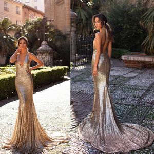 Elie Saab 2019 Prom Dresses Sexy Neck Halter Neck Bez Rękawów Backless Sequined Evening Wear Custom Made Party Suknie Specjalna okazja Dress