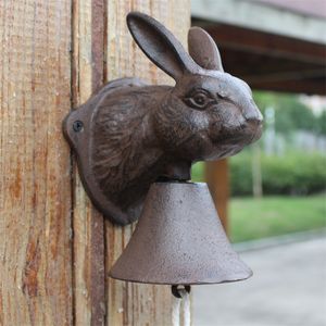 Żeliwo Witamy Dinner Bell Królik Home Decor Wall Mount Wiszące Doorbell Prymitywne Brązowe Ogród Farm Outdoor Gate Decoration Country Animal