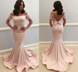 elegant mermaid evening dresses spaghetti lace bow backless prom princess party dress simple satin formal prom party gowns vestidos