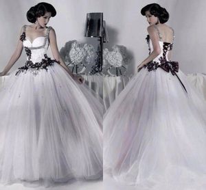 Wholesale gothic wedding dresses resale online - New Black White Gothic Wedding Dress Spaghetti Straps Puffy Tulle For Garden Chic Style Bridal Gown Custom Made Hot Sale