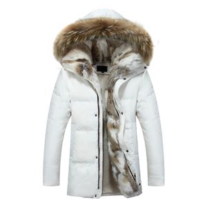 Winter Męska Kaczka Dół Kurtki Płaszcze Real Rabbit Futro Mężczyźni Kobiety Miłośnicy Moda Gruba Ciepła Parka Klasyczne Męskie Jaqueta