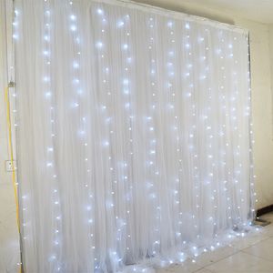 2 Schichten bunte Hochzeits-Hintergrundvorhänge mit LED-Lichtern, Event-Party-Bögen, Dekoration, Hochzeit, Bühnenhintergrund, Seidenvorhang, deco314W