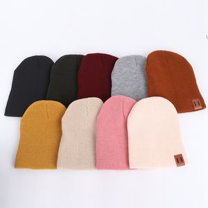 Adulto Hat bebê com etiqueta de couro de Inverno chapéus feitos malha Meninas Meninos Aqueça Crochet Hat macia Designer Cap HHA1054