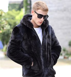 男性のための毛皮の毛皮のコート男性の冬の暖かい毛皮のジャケット長袖オーバーコートパーカーアウターウェア