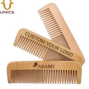 MOQ 50 PCS Personalizado Logotipo Fine Teeth Teeth Pente Para Cabelo de Barba Pentes De Madeira Straight Unisex Homens Mulheres 17 * 5cm