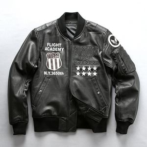 Black AVIREX USA men genuine leather jackets 109 Rivet stand collar MA1 flight bomber leather jackets