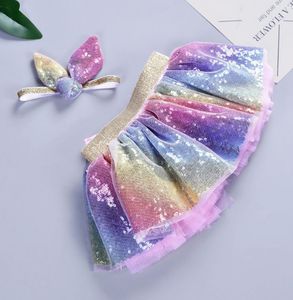 INS Baby Skirts Mermaid Sequin Tutu Pettiskirt Headband 2pcs Sets Kids Party Dancewear Baby Girls Clothing S M L Optional DHW2558