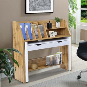 Mesas De Escritório Em Casa Brancas venda por atacado-Versátil Home Office Desk Desk rolamento computador com prateleiras de madeira branco da cor no estoque