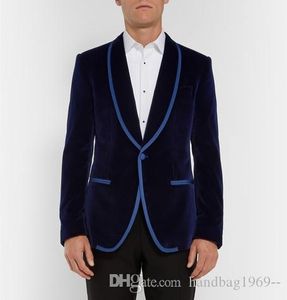 Новые поступления One Button Dark Blue Velvet Groom Tuxedos шаль лацкане Groomsmen Шафер Blazer Мужские свадебные костюмы (куртка + штаны + Tie) D: 71