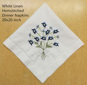 Набор из 12 модных ужин салфетки белый подшитый хлопковый стол салфетки с цветным вышивкой цветочные свадебные салфетки 20x20 дюймов
