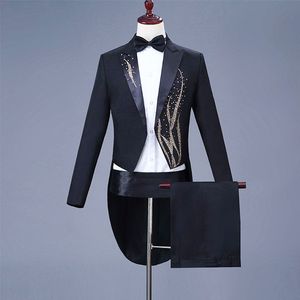 Ouro Bordado Noivo Smoking Preto Feito À Mão Dos Homens Designer Ternos Formais de Casamento Prom Party Man Blazer (Jaqueta + Calça)