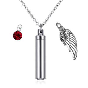 Cilindro Ciondolo Cremazione Gioielli Angelo Ali Memorial Urn Collana per Ashes Keepsake Birthstone Crystal