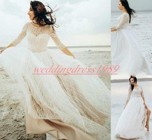 Exquisite Boho Wedding Dresses Sheer Beach Tassel Half Sleeve sparkly robe de mariée A-Line Plus Size African Bride Dress Ball Bridal Gowns